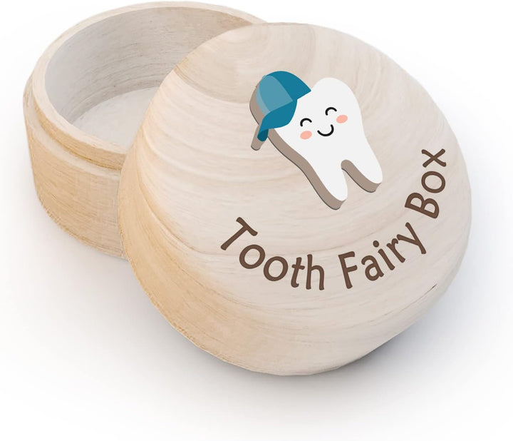 Tooth Fairy Box for Girls, Cute Carved Wooden Box with 3D Tooth, Stores Lost Teeth for Kids, Souvenir Dropped Tooth Keepsake Storage Box Gift for Little Girl（P-Wings-T）