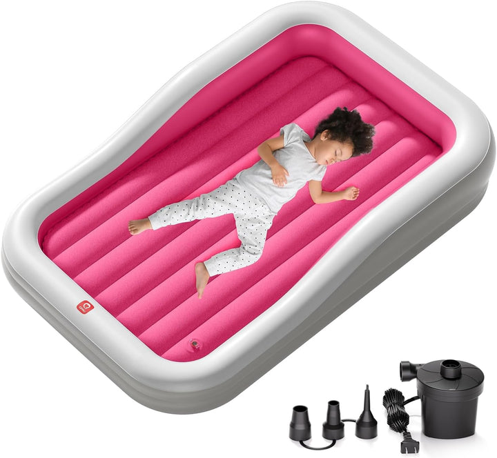 Inflatable Toddler Travel Bed with 3-Sided Safety Bumpers, Extra Large Kids Air Mattress, Includes Fast Electric Pump & Detachable Mattress, Portable for Camping, Travel, Home Use (Grey)