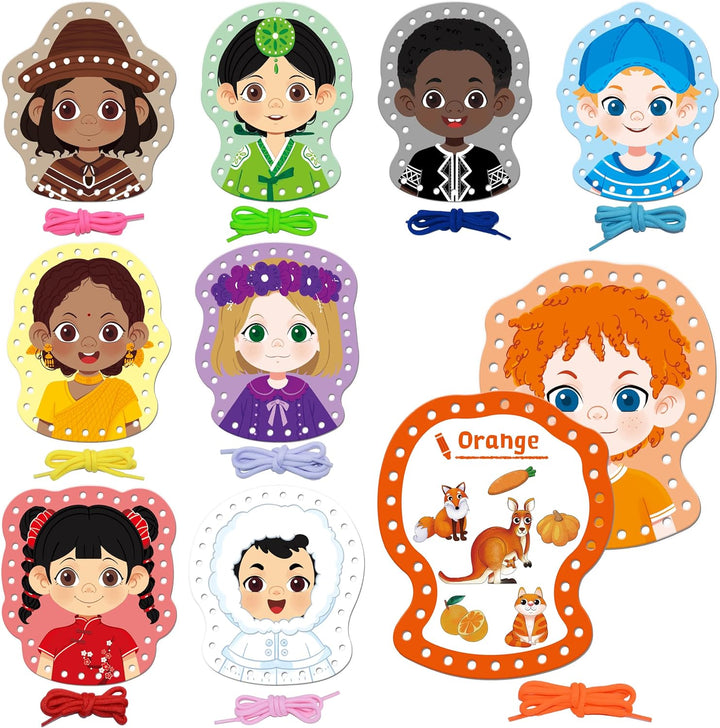 9 Pieces Kids Lacing Cards, Double Sided Sewing Cards in 9 Wild Animals with 9 Colorful Laces, Imagination Development Lacing Toys Games for Children Educational and Learning Activity