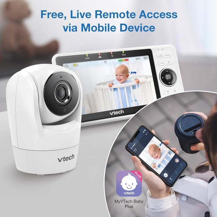 Upgraded Smart Wifi Baby Monitor, 1080P FHD Camera and 5" HD IPS Display, Free App with Motion Video, Sound/Motion Detection and Notifications, Fully Remote Pan-Tilt-Zoom: VM901