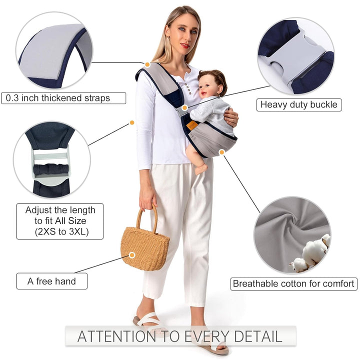 Baby Sling Carrier, Baby Carrier Newborn to Toddler(7-45Lbs), Toddler Carrier with Safety Buckle, One Shoulder Adjustable Shoulder Strap, One Size Fits All, Grey