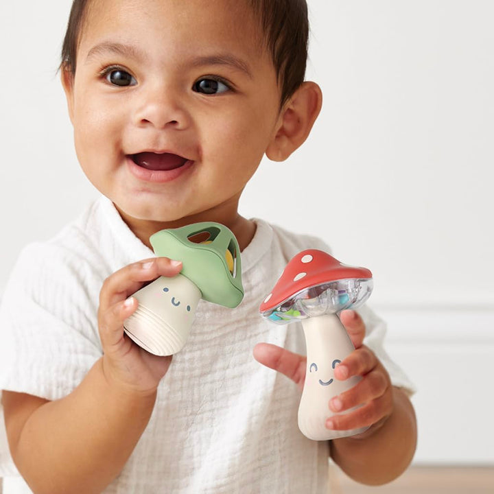 Mini Maracas Musical Rattle Toy – Sensory Baby Toy with Rattle Beads & Jingle Ball for Motor Skills & Auditory Development – for Ages 0 Months and up (Mushroom)