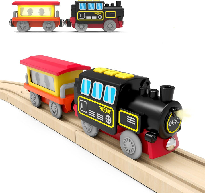Motorized Train for Wooden Track, Remote Control Train with Magnetic Connection, Battery Operated Locomotive Trains for Toddlers, Compatible with Thomas, Brio, Chuggington