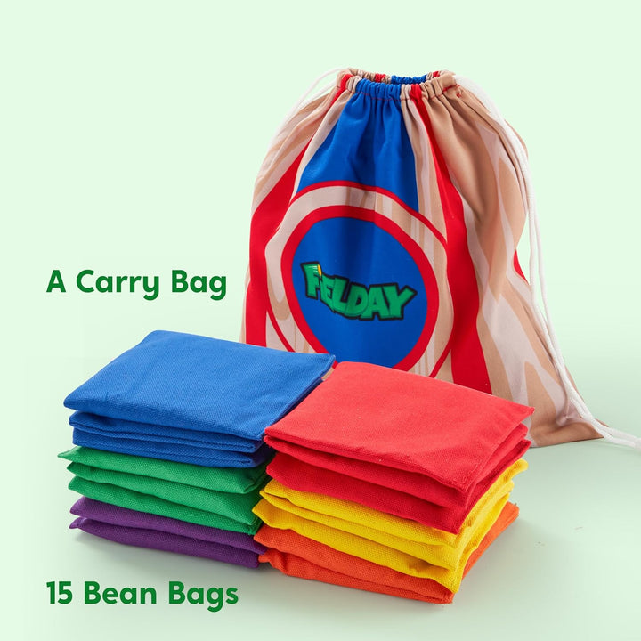 16 Cornhole Bean Bags for Tossing (4.7” X 4.7”), Durable Nylon All-Weather Game, Includes 15 Bean Bags and a Carry Bag, Cornhole Game Set, Party Supplies for Kids & Adults