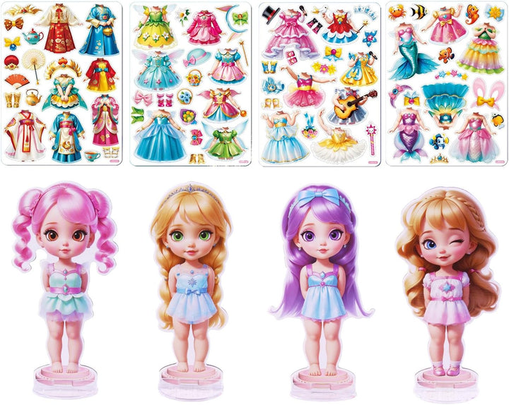 Magnetic Dress up Dolls - Girls Fun Mix and Match Play Magnetic Paper Dolls with 4 Themed Magnetic Costume Stickers for Creating Imaginative Birthday Gifts