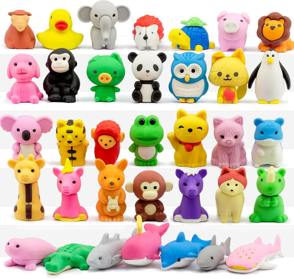 Animal Erasers for Kids, 35 Pcs Pencil Erasers Bulk Mini Erasers Treasure Box Toys for Classroom Prizes School Supplies