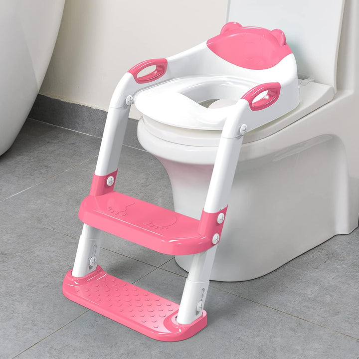Potty Training Seat with Step Stool Ladder,  Potty Training Toilet for Kids Boys Girls Toddlers - Comfortable Safe Potty Seat with Anti-Slip Pads Ladder Grey