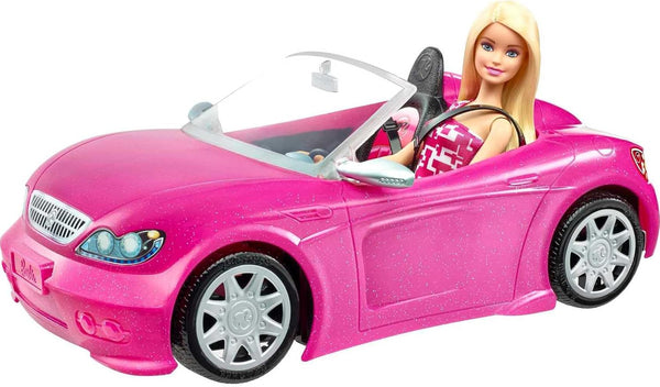 Playset with Sparkly Pink 2-Seater Toy Convertible Car Featuring Glam Details & Fashion Doll in Sundress & Sunglasses