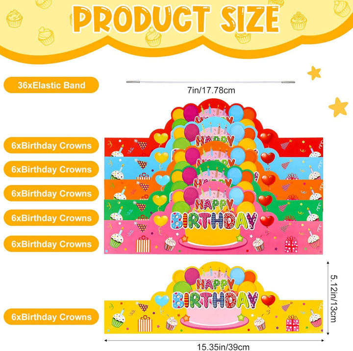 36 Pcs Happy Birthday Crowns for Kids Paper Birthday Hat Crowns for Classroom Gifts Kids' Party(Colorful)