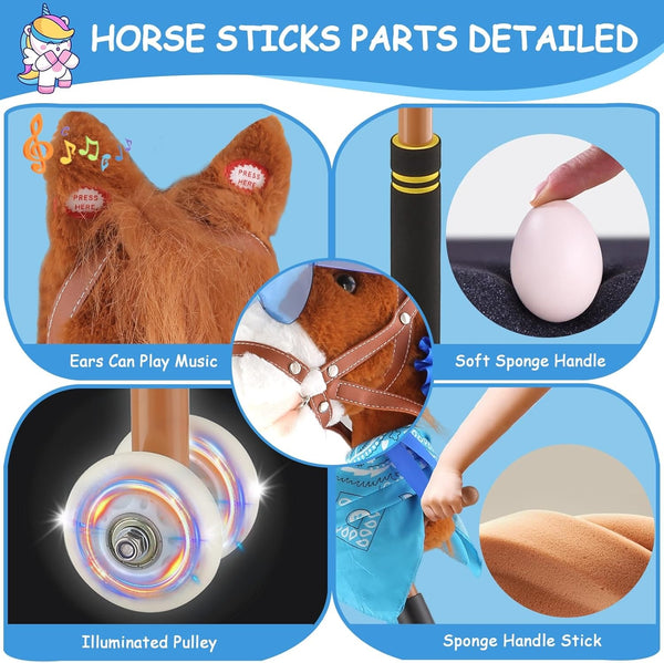 : Music Stick Animal - Purple & White Horse - Music Button, Sturdy Two-Piece Stick W/Colorful Soft Plush Animal Head, Toy, Kids Ages 3+