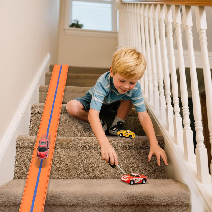 15 Ft Flexible Race Car Track Compatible with Hot Wheels and Diecast 1/64Th Cars,Classic Long Rolls up Portable Racetrack Roll up Race Track