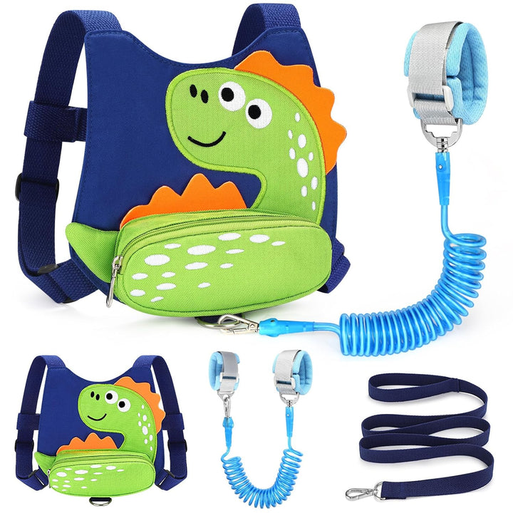Toddler Harness Leash with anti Lost Wrist Link, Cute Dinosaur Kids Harnesses Children Leashes, Baby Walking Harness Keep Child Close Wristband Strap for Boys Travel