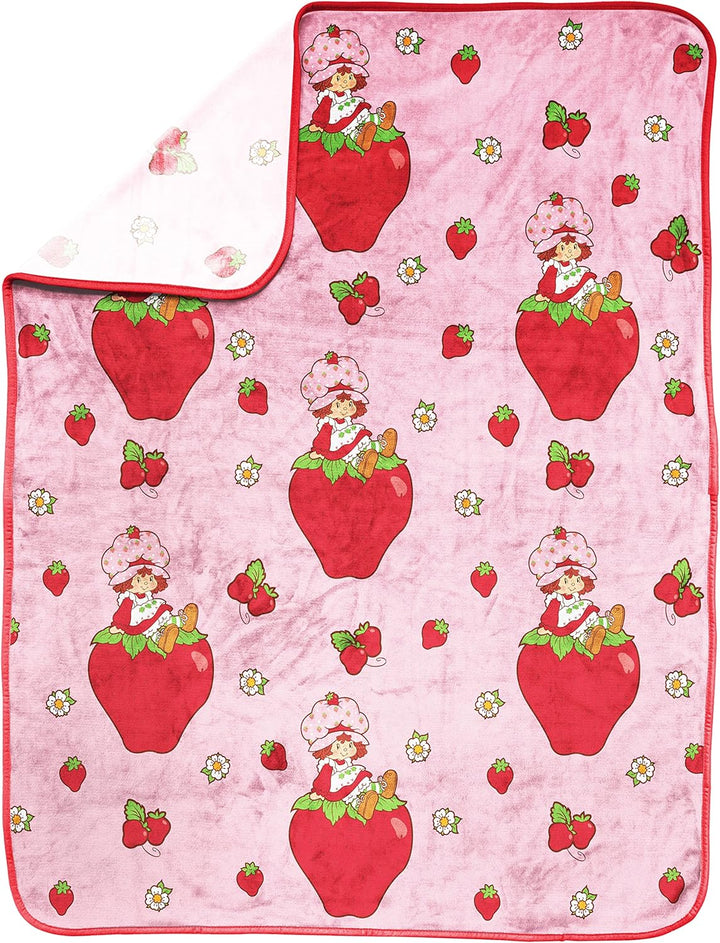 Pink Strawberries Galore Nogginz Set - 40 X 50 Inch Blanket & Pillow, Kids Super Soft 2 Piece Set