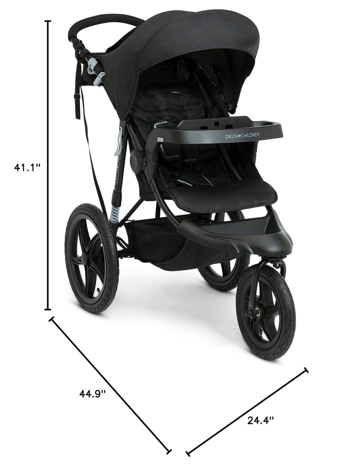 Apollo Jogging Stroller - Shock Absorbing Frame with Large Canopy & Recline - Car Seat Compatible, Black