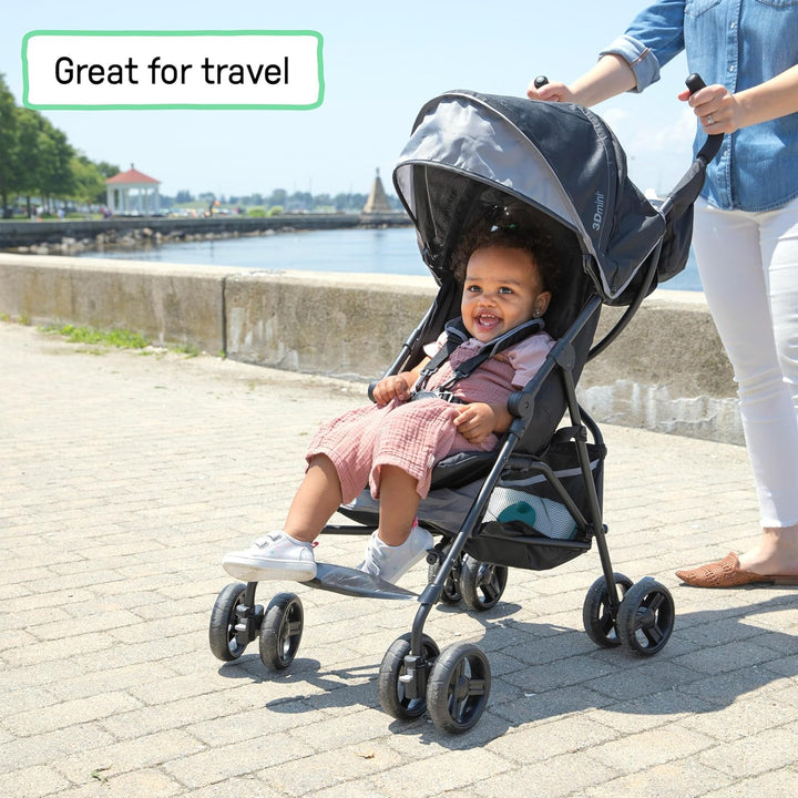 3D Mini Convenience Stroller – Lightweight Stroller with Compact Fold, Multi-Position Recline, Canopy with Pop Out Sun Visor and More – Umbrella Stroller for Travel and More, Gray