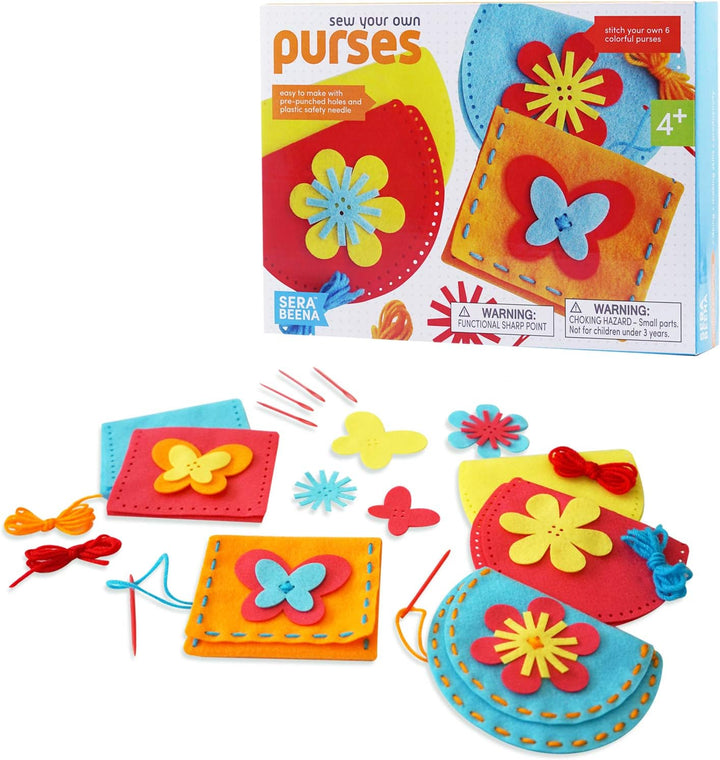 Sew Your Own Purses - Sewing Kit for Kids Ages 4-8 plus - Felt Crafts - Helps Develop Fine Motor Skills - DIY Kit with 6 Purses & Accessories