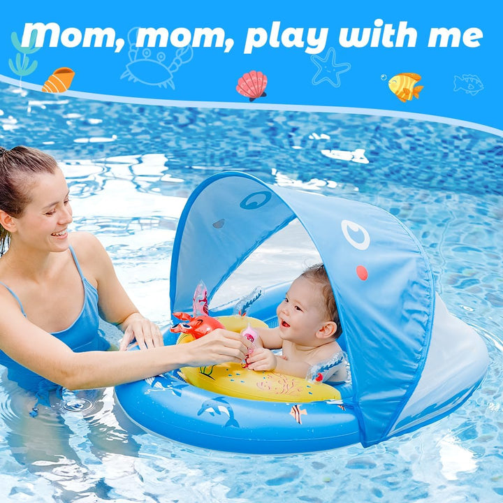 Baby Pool Float with UPF50+ Sun Protection Canopy and Toy Play Console for Infant, Toddler, Adjustable Safety Seat for 3-36 Months