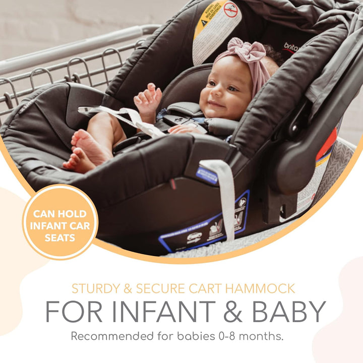 Shopping Cart Hammock – Infant Seat for Grocery Carts – Fits All Car Seat Models – Compatible with Wide 4-Seater Wagons (20”+ Only) – Holds up to 50 Lbs – Black