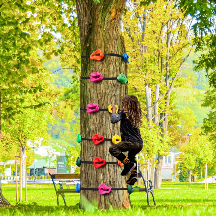 Climbing Hold for Kids Outdoor-Ninja Tree Climbing Rocks 15 Pcs with 6 Ratchets-Climbing Grip Kits for Ninja Warrior Obstacle Course
