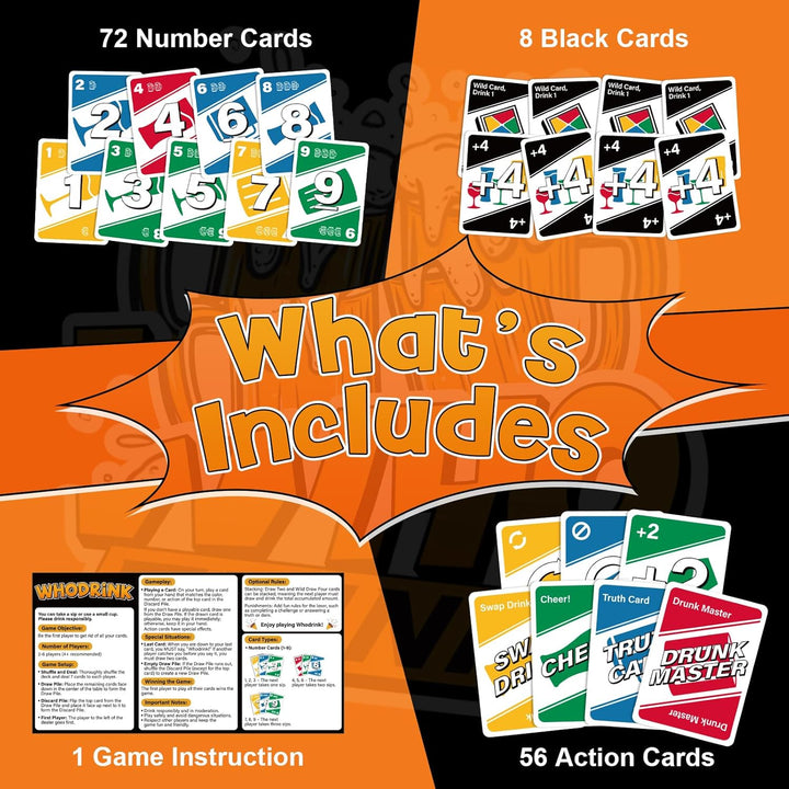 Whodrink-Drinking Card Games for Adults,Bachelorette Party Games, Drunk Couple Games for Date Night, Family Girls Night 136 Flashcards, Age 21+