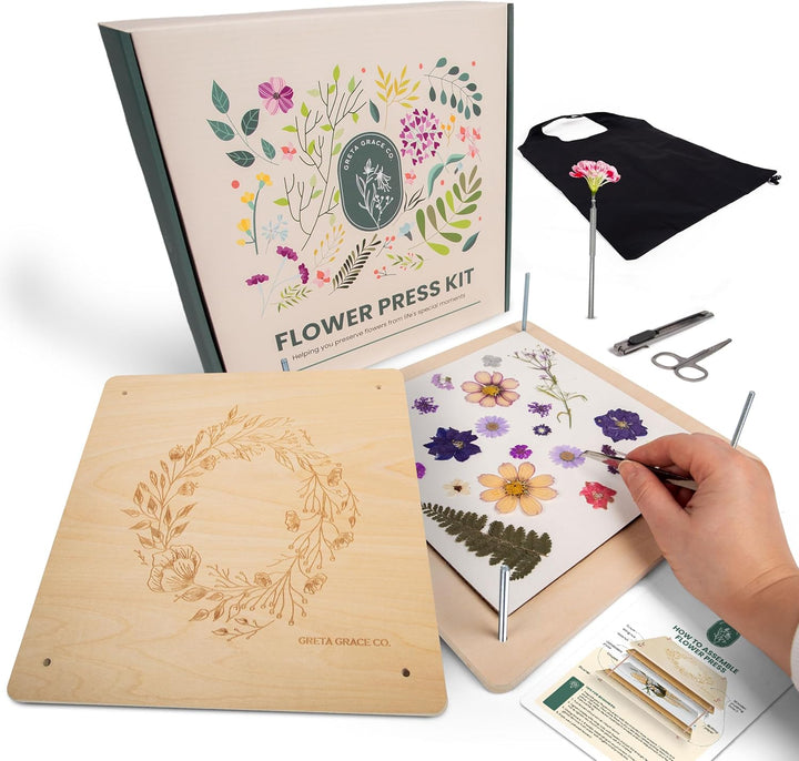 Extra Large Flower Press Kit | 11"X11" 10 Layers Wooden Pressing Boards, Tools & Bag | Crafting Kits for Adults & Kids | DIY Pressed Flower Plant Preservation Kit | Bouquet Preservation | Great Gift