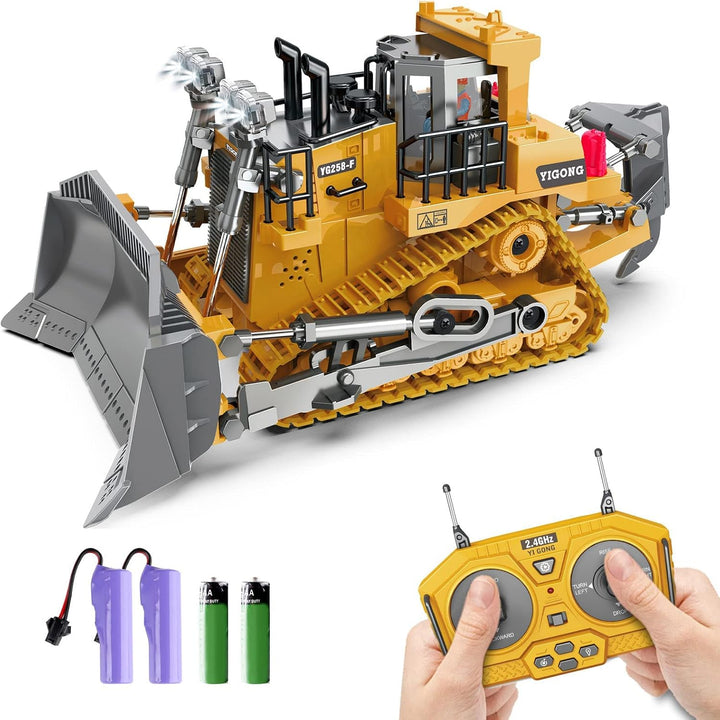 Rc Bulldozer Toys for Boys,Construction Remote Control Bulldozer with Metal Bulldozing Shovel Lights/Sounds for Kids Boys