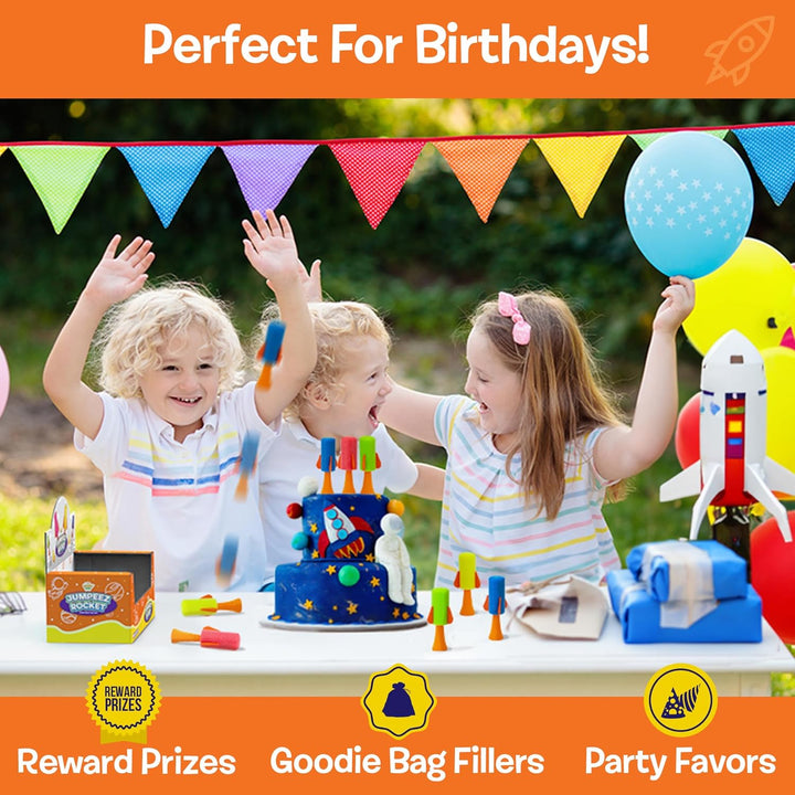 Jumping Rockets Light up Poppers - Spring Launcher LED Toys for Kids - Party Favors, School Prize, Goodie Bag Fillers, Birthday Suprises - Games for Boys and Girls, Pack of 24