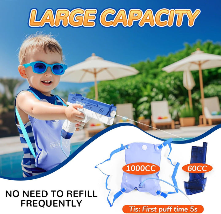 Electric Water Gun for Adults & Kids, Water Gun with 1000CC Backpack& 33FT Range Squirt Guns Water Pistol Automatic Power Water Toy - Pool Beach Outdoor Summer Toys Gift for Boys Girls（2Pcs）