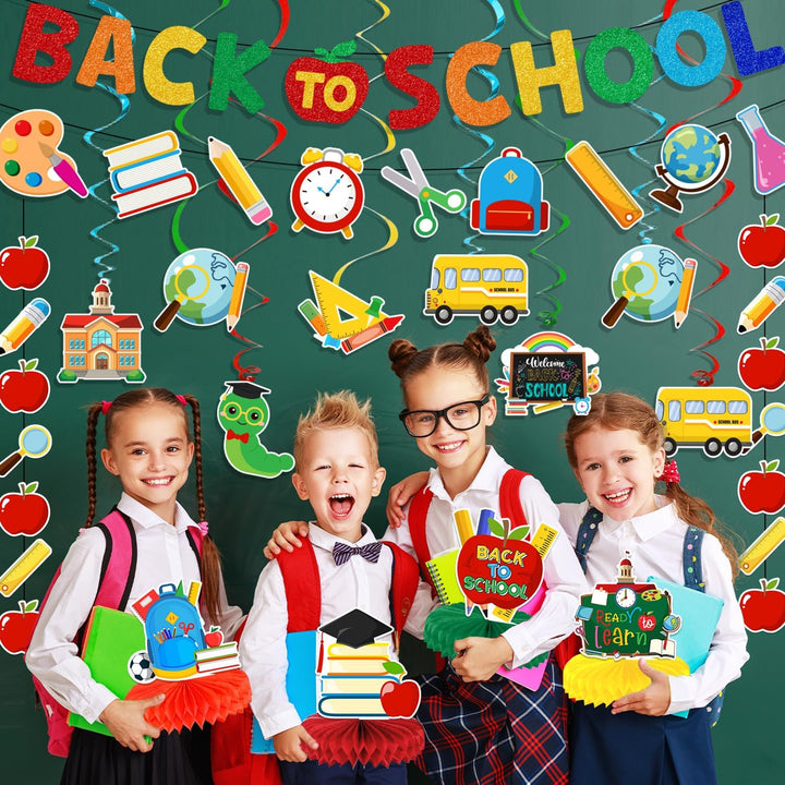 Back to School Decorations Back to School Hanging Banners Swirls and Honeycomb Centerpiece Welcome Back Decor for First Day of School Decorations School Themed Party