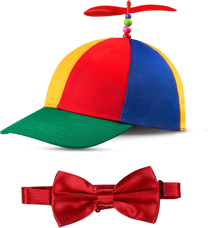 Propeller Top Hat Rainbow Nerd Silly Twirly Cap Helicopter Hat with Spinner and Adjustable Bowtie for Costumes