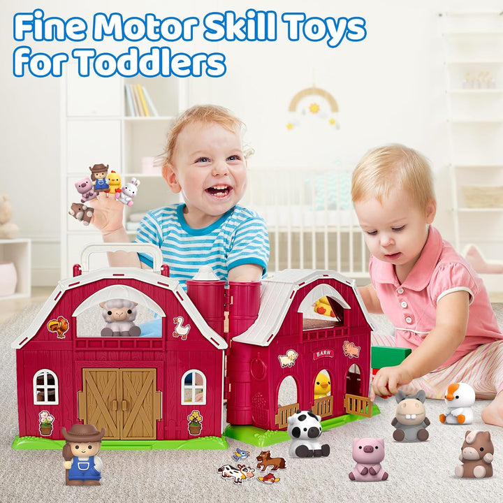Farm Animals Big Barn Toys for 1 2 3 Year Old, Toddler Montessori Learning Toy, Farm Playset with Animal Figures and DIY Stickers, Christmas Birthday Gift for Baby Boys Girls Age 12-18 Months