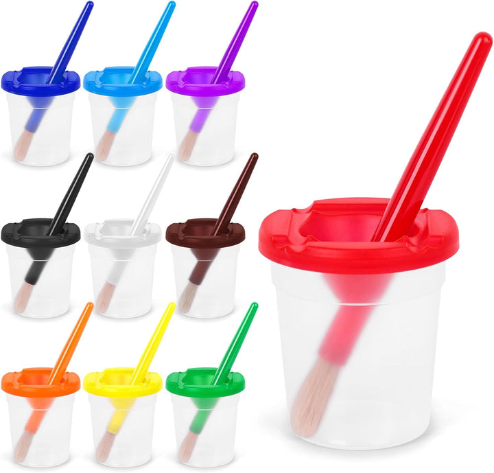 Paint Cups – Paint Containers with Lids, 10PCS No Spill Paint Cups with Lid 10PCS Toddler Paint Brushes for Art Supplies Kids Early Learning Toys