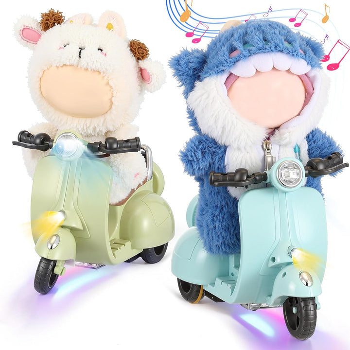 Mini Electric Doll Scooter Vehicles Toy 4 Colors Available Funny Doll Accessory with Music & Lights Could Rotate 360° Cute Plastic Scooter Toy Ornaments Battery Not Included (Cream)
