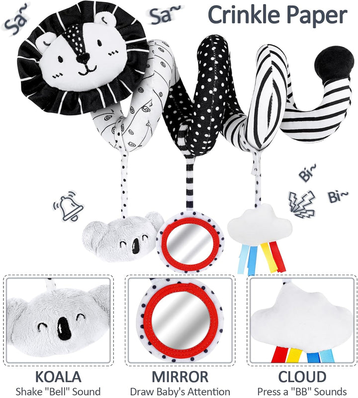 High Contrast Baby Toys for Newborn, Black and White Baby Sensory Toys with Car Seat Toys,Infant Toys with Black White Cards Book, Montessori Toys for Baby Gifts