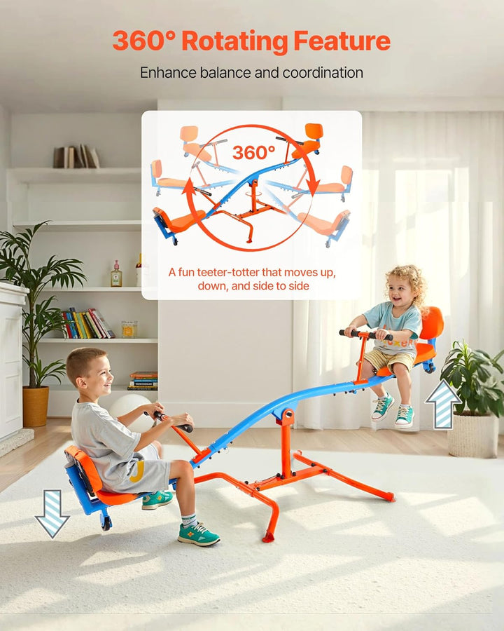 Seesaw Teeter Totter for Kids Outdoor, 300 Lbs Load Capacity, Sit and Spin Teeter Totter with Easy-Grip Handles, Playground Equipment with Swiveling 360 Degrees Rotating for Children Aged 3+