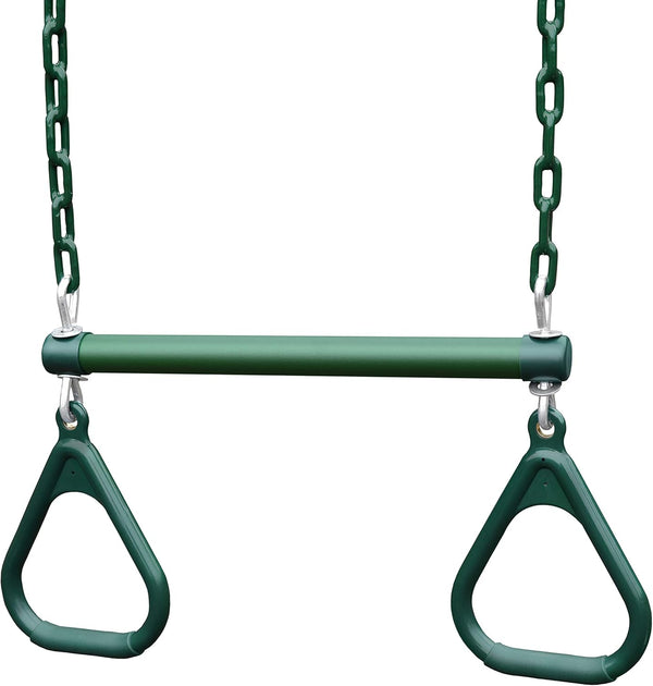 04-0006-G/G 17" Trapeze Bar Assembly with Rings - Green Bar, Rings, 36.5" Plastisol Coated Chains