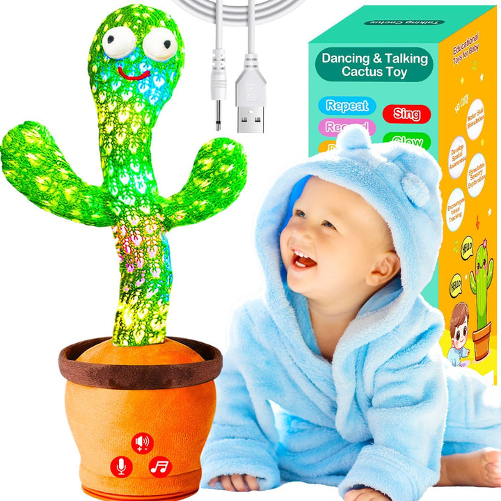 Volume Adjustable Dancing Talking Cactus Toy for Baby Toddler, Interactive Cactus Baby Toy, Mimicking Singing Repeating, Baby Toys for 6-18 Months Girls Boys, Birthday Gifts