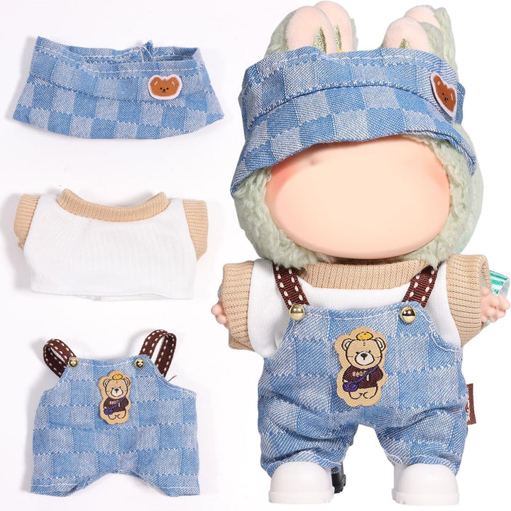 for Labubu Clothes/For Labubu Outfits,Clothes Set for 17Cm Lububu Doll,3 Piece Set Hat Clothing for LA BUBU, Boys and Girls Stylish Adorable Dolls Clothes Accessories (No Doll) (D_Style)