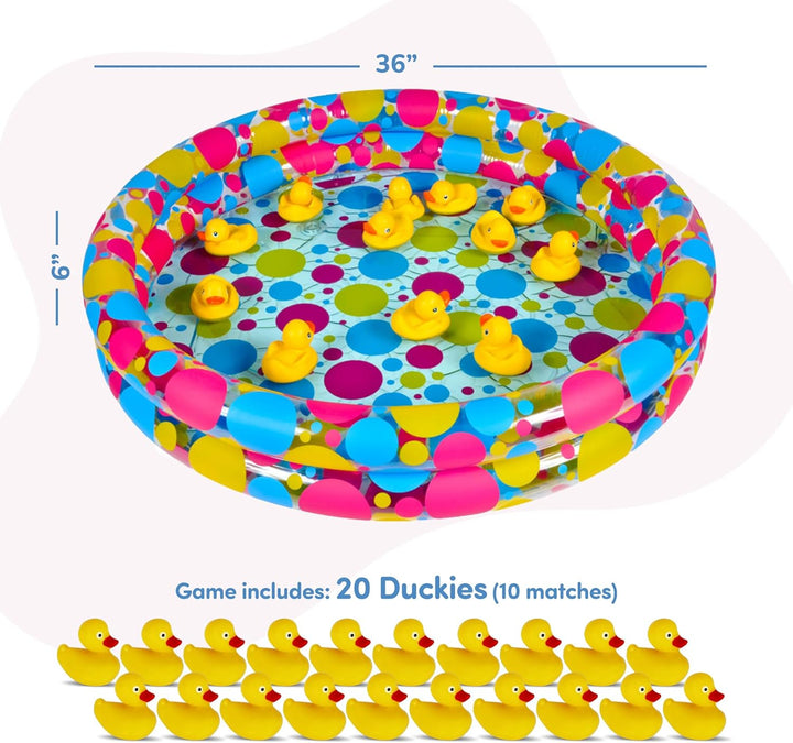 Duck Pond Matching Carnival Game for Kids, 36" X 6" Inflatable Pool & 20 Plastic Ducks with Numbers, Water Outdoor Game for Kids, Fun Memory Game for Backyard, Birthday Party Field Day Games