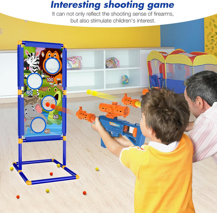 Shooting Game Toy for Boys - 2 Player Toy Foam Blaster Air Guns, 24 Foam Bullet Balls Popper & Standing Shooting Target, Birthday Gifts for Age 3 4 5 6 7 8 9 10-12 Years Old Kids, Girls