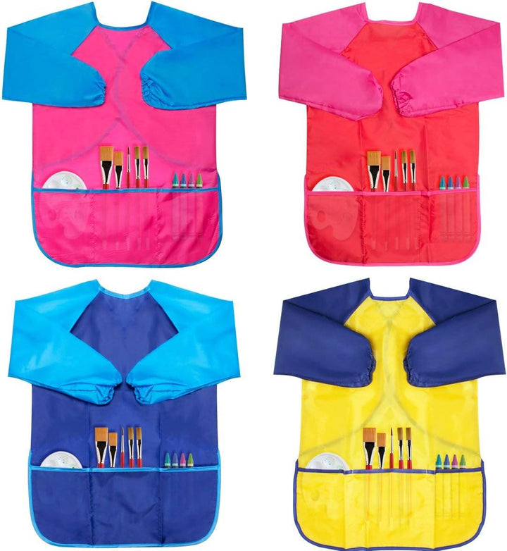 Kids Art Smocks 2 Pack Dinosaur Painting Apron for Children Waterproof Artist Smock with Long Sleeve and 3 Pockets for Age 3-8 Years