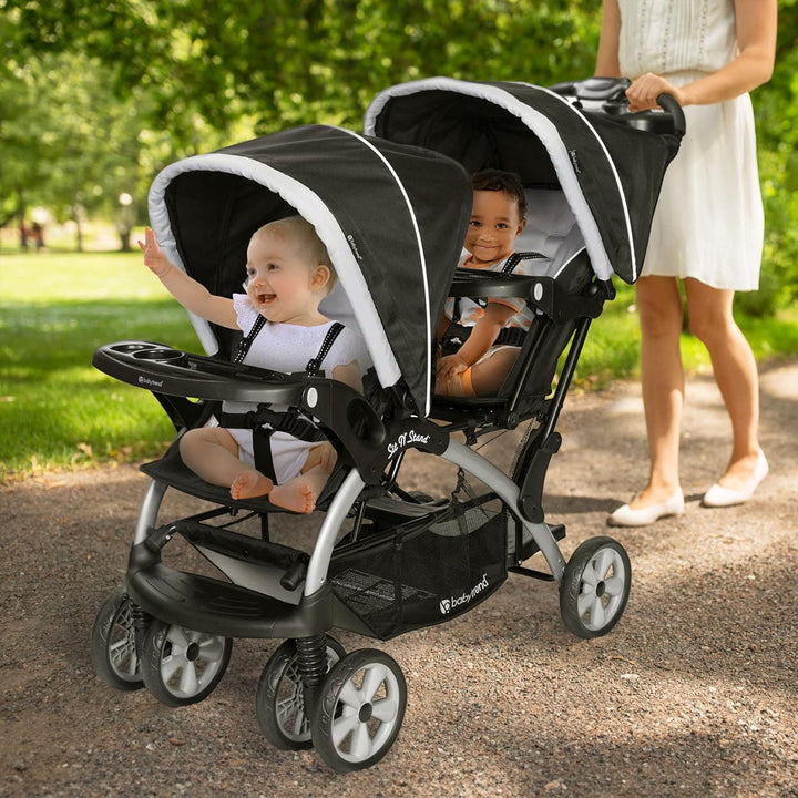 Double Infant and Toddler Stroller W/ Harness and Basket, Sit N' Stand, Stormy