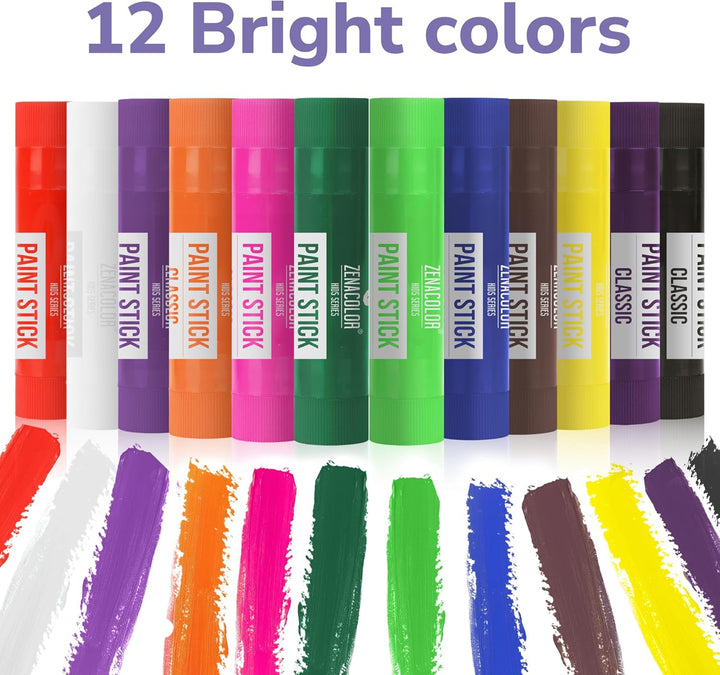 Tempera Paint Sticks - 12 Colors Kids Paints - Non-Toxic Washable Paint Sticks for Kids - Mess Free Quick Drying Art Supplies for Toddlers