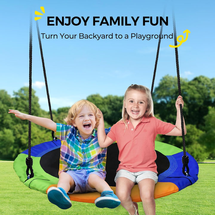 440Lbs Capacity Flying Saucer Swing Set with Heavy Duty A-Frame Metal Swing Stand, Full Steel, Outdoor for Kids, Backyard, Playground, Outdoor