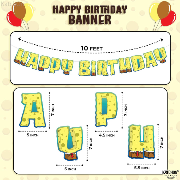 , Large Happy Birthday Banner - 10 Feet | Yellow Pre Strung Cartoon Banner Sign for Happy Birthday Decorations Kids | Yellow Theme Birthday Party Supplies for Boy and Girl Birthday Party Decorations