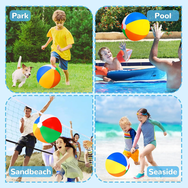 Large Beach Ball,8 Packs 24" Large Rainbow Beach Ball Bulk, Inflatable Pool Toys for Party Supplies Decorations, Adults Kids Birthday Luau Summer Beach Water Games Beachballs Party Favors