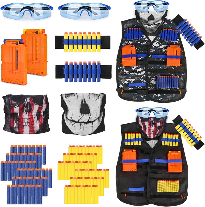 Kids Tactical Vest Kit for Nerf Guns Series with Refill Darts,Dart Pouch, Reload Clips, Tactical Mask, Wrist Band and Protective Glasses, Toys for 8 9 10 11 12 Year Boys