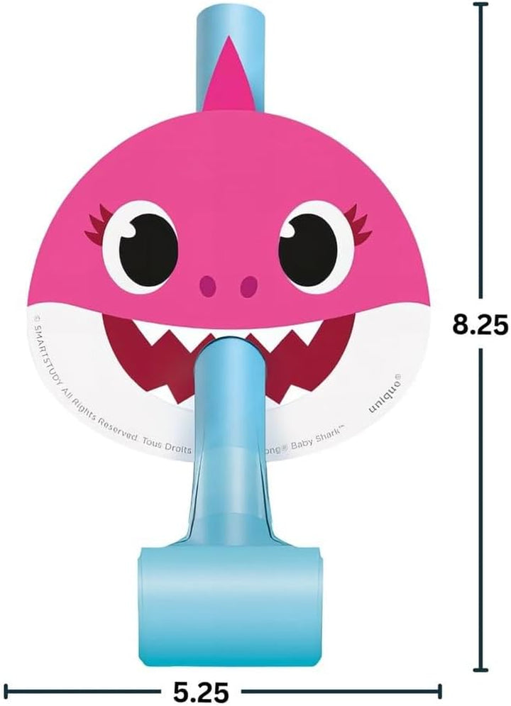 Baby Shark Party Blowouts (Pack of 8) - Multicolored Celebration Noisemakers, Perfect for Kids Birthdays and Themed Events