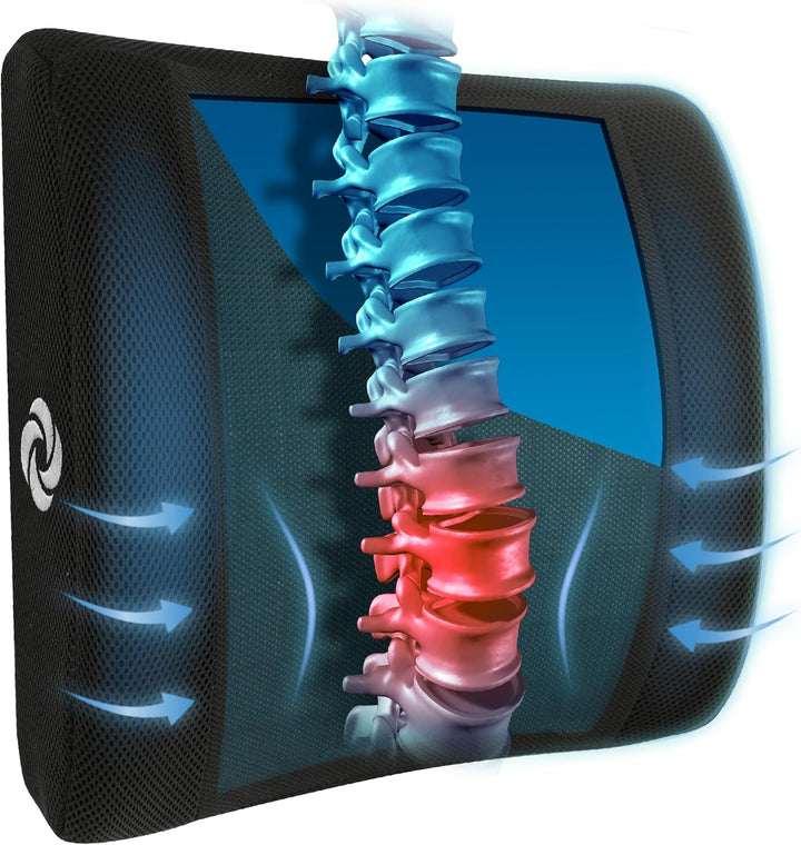 Lumbar Support Pillow for Office Chair and Car Seat, Perfectly Balanced Memory Foam , Versatile Use Lower Back Cushion