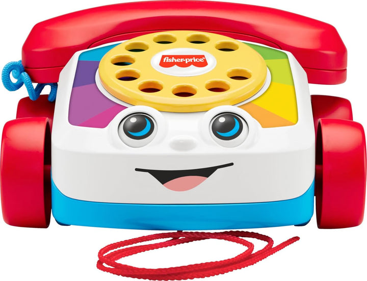 Toddler Pull Toy Chatter Telephone Pretend Phone with Rotary Dial and Wheels for Walking Play Ages 1+ Years